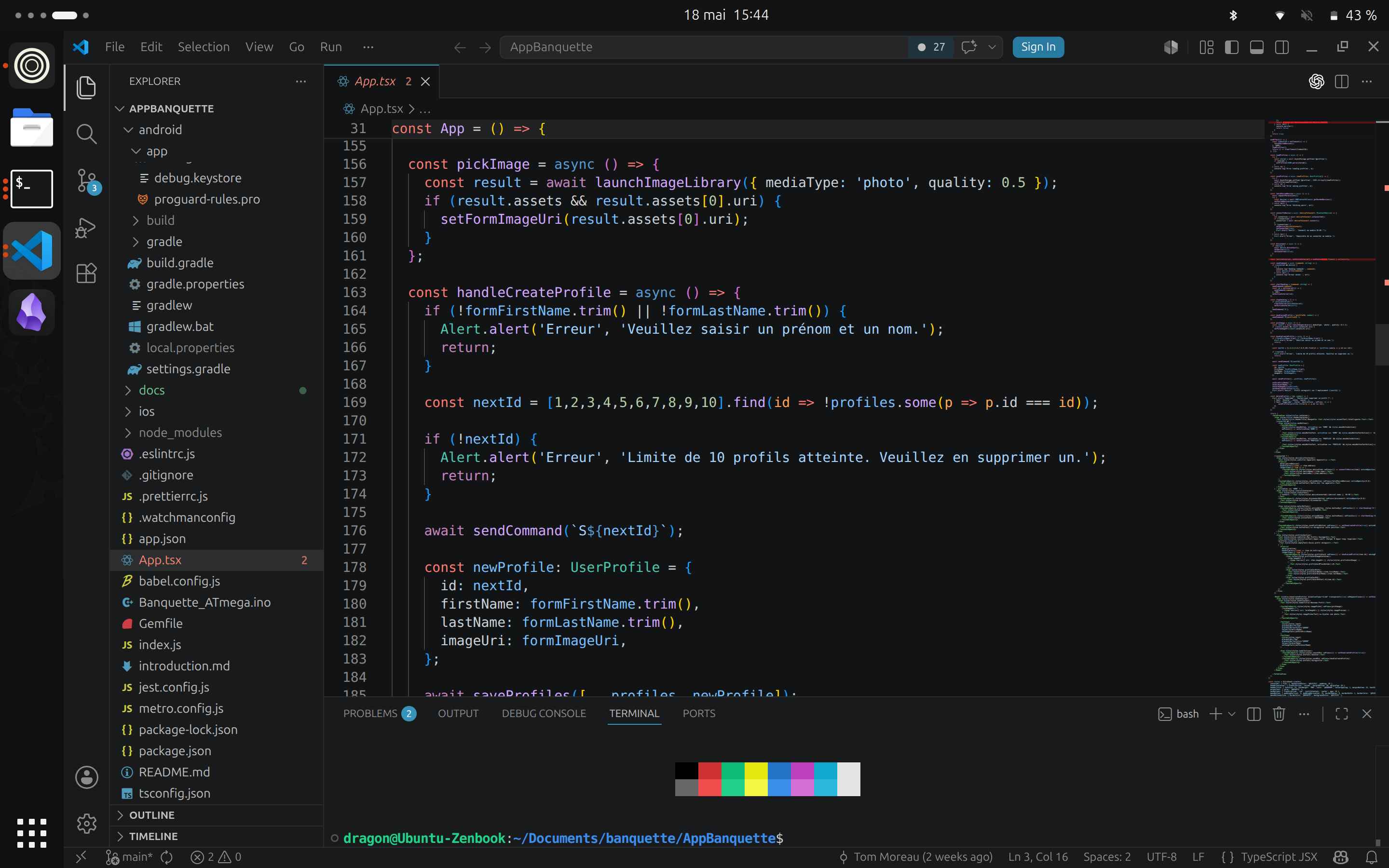 interface front de l'application